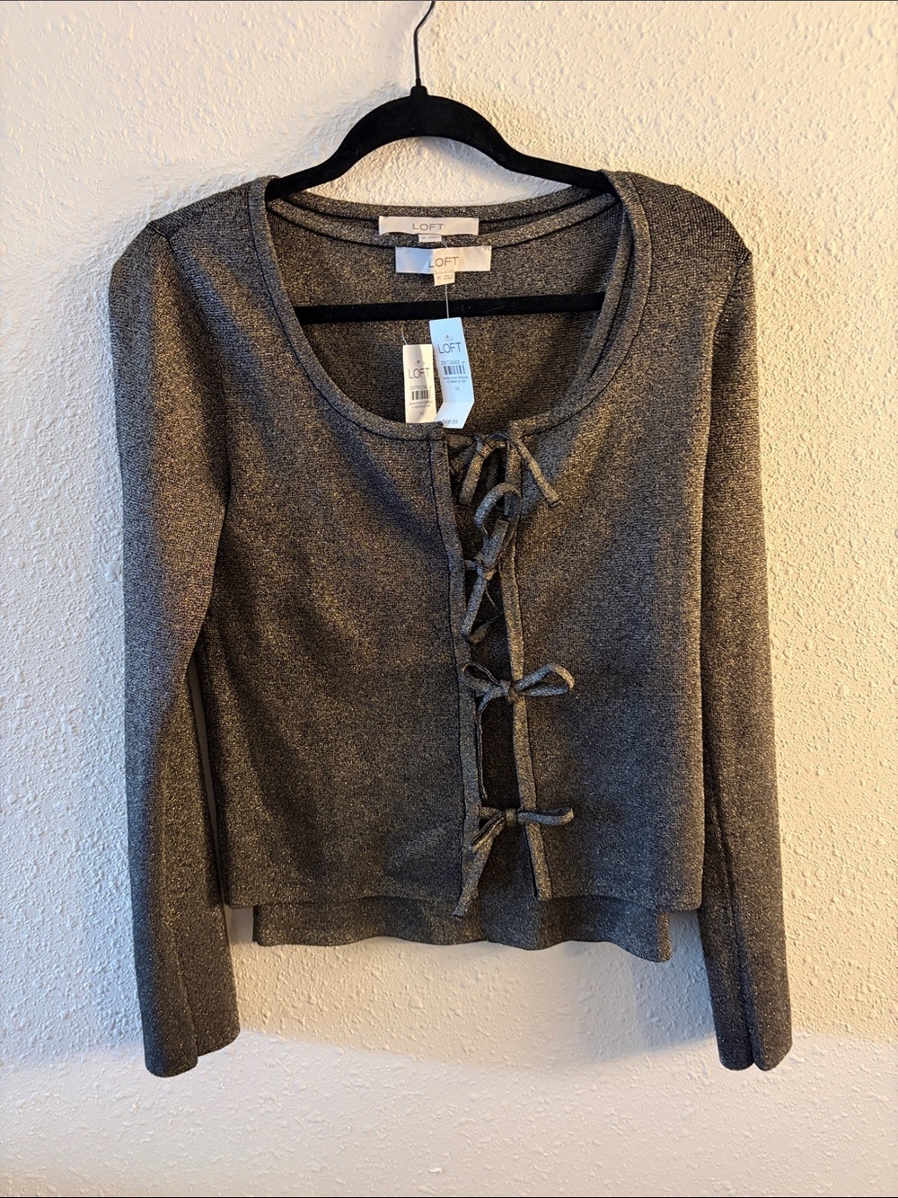 LOFT black and gold Lace-Up Front Cardigan with matching tank top